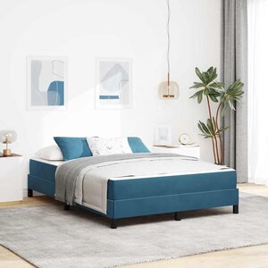 vidaXL Lit à ressorts avec matelas Bleu foncé 140 x 210 cm tissu