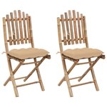 vidaXL Chaises pliables de jardin lot de 2 avec coussins Bambou