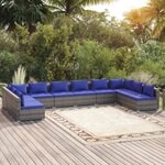 vidaXL Salon de jardin 10 Pièces avec coussins Résine tressée Gris