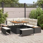 vidaXL Ensemble de canapé de jardin avec coussin 8 Pièces Noir Poly rotin