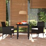 vidaXL Ensemble à dîner de jardin avec coussins 3 Pièces poly rotin noir