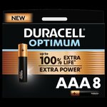 Duracell - NOUVEAU Piles alcalines AAA Optimum, 1.5 V LR03 MX2400, paquet de 8