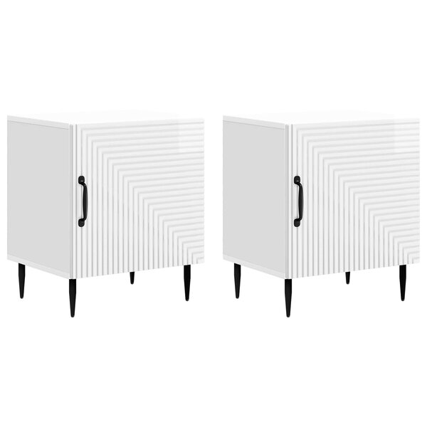 vidaXL Cabinet de chevet 2 Pièces Blanc brillant 43 x 34 5 x 50 cm