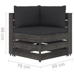 vidaXL Canapé de jardin 4 places avec coussins Bois imprégné de gris
