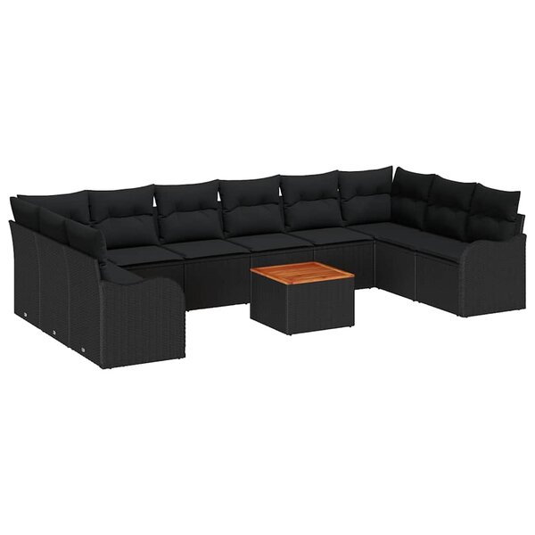 vidaXL Ensemble de canapé de jardin 11 Pièces Noir Poly rotin