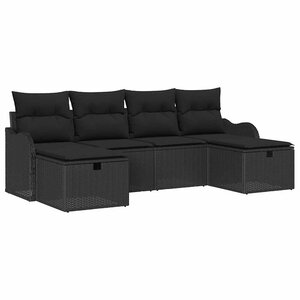 vidaXL Ensemble de canapé de jardin avec coussin 6 Pièces Noir Poly rotin