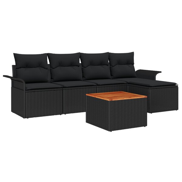 vidaXL Ensemble de canapé de jardin 6 pièces avec coussins en poly rotin noir et acacia