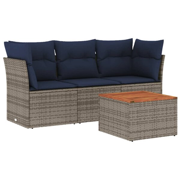 vidaXL Salon de jardin 4 Pièces avec coussins gris résine tressée