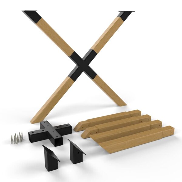 CIME Pieds de table en forme de X 77 8x71 cm Bois et métal Naturel