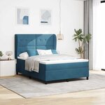 vidaXL Lit à ressorts avec matelas Bleu foncé 190 x 140 cm Velours
