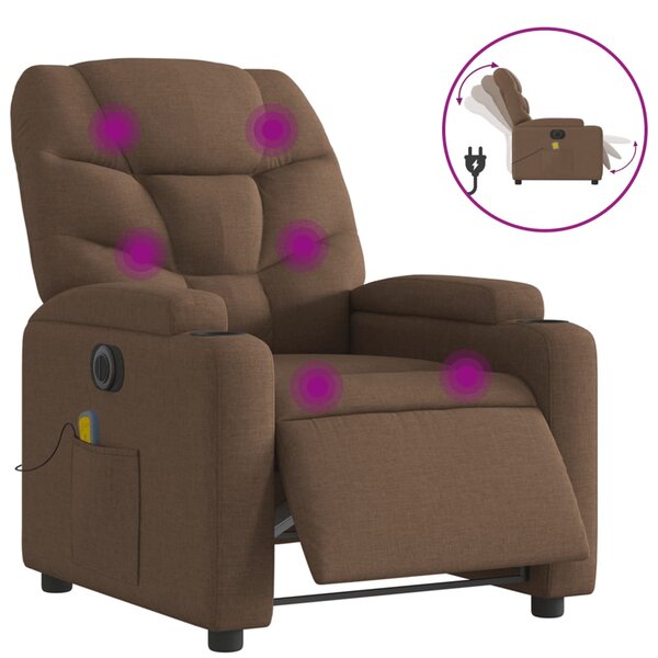 vidaXL Fauteuil inclinable de massage électrique marron tissu