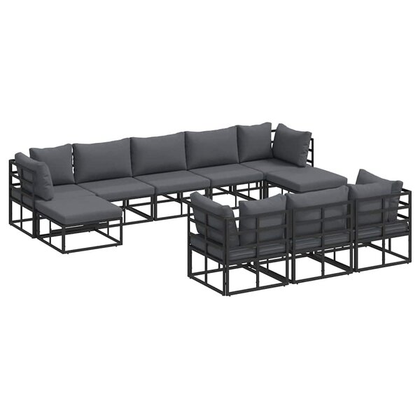 vidaXL Ensemble de canapé de jardin avec coussin 10 Pièces Noir Aluminium