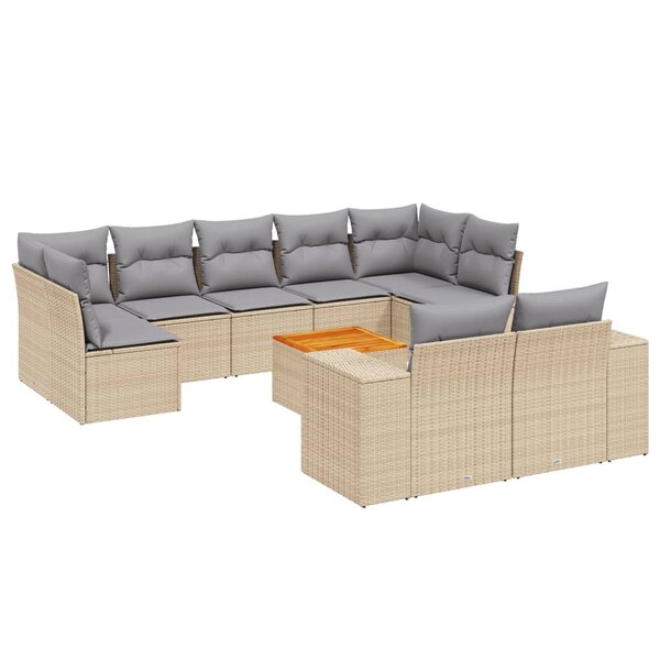 vidaXL Salon de jardin avec coussins 10 Pièces beige résine tressée
