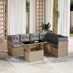 vidaXL Salon de jardin avec coussins 7 Pièces beige résine tressée