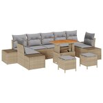 Ensemble de canapé de jardin de 10 pièces avec coussins beige en poly rattan Acacia