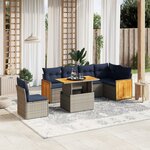 vidaXL Salon de jardin 7 Pièces avec coussins gris résine tressée