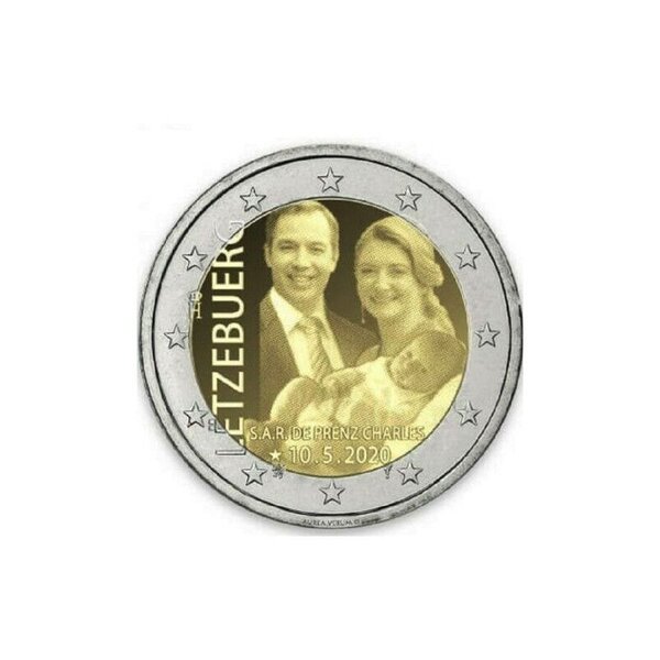 Monnaie 2 euros commémorative luxembourg 2020 naissance prince charles - version hologramme