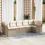 vidaXL Set de canapés de jardin 7 pièces avec des coussins beige en poly rotin.