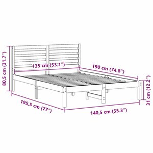 vidaXL Cadre de lit Marron 135 x 190 cm Bois massif en pin