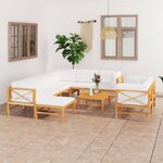 vidaXL Salon de jardin 10 Pièces avec coussins crème Bois de teck solide