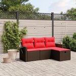 vidaXL Salon de jardin 4 Pièces avec coussins marron résine tressée
