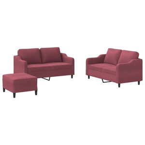 vidaXL Ensemble de canapés 3 Pièces avec coussins Rouge bordeaux Tissu
