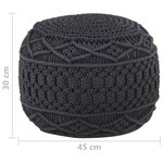 vidaXL Pouf fait à la main en macramé Anthracite 45x30 cm Coton