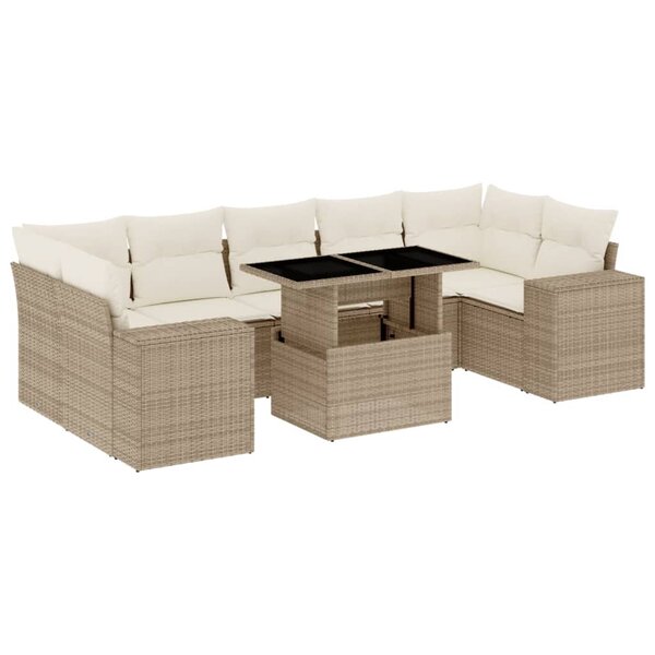 vidaXL Salon de jardin avec coussins 8 Pièces beige résine tressée