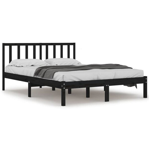 vidaXL Cadre de lit sans matelas noir bois de pin massif