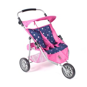 Bayer Chic 2000 697-33 - Poussette Jogger 3 roues pour poupées jumelles jean rose