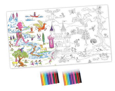 Kit enfant coloriage poster Pays magique avec feutres - La Poste