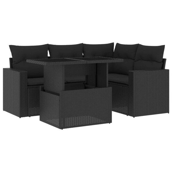 vidaXL Salon de jardin 5 Pièces avec coussins noir résine tressée
