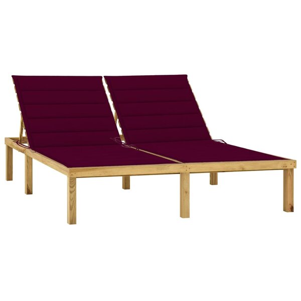 vidaXL Chaise longue double et coussins bordeaux Bois de pin imprégné