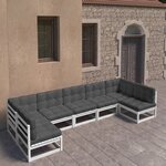 vidaXL Salon de jardin 7 Pièces avec coussins blanc bois de pin massif