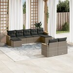 vidaXL Salon de jardin 9 Pièces avec coussins gris résine tressée