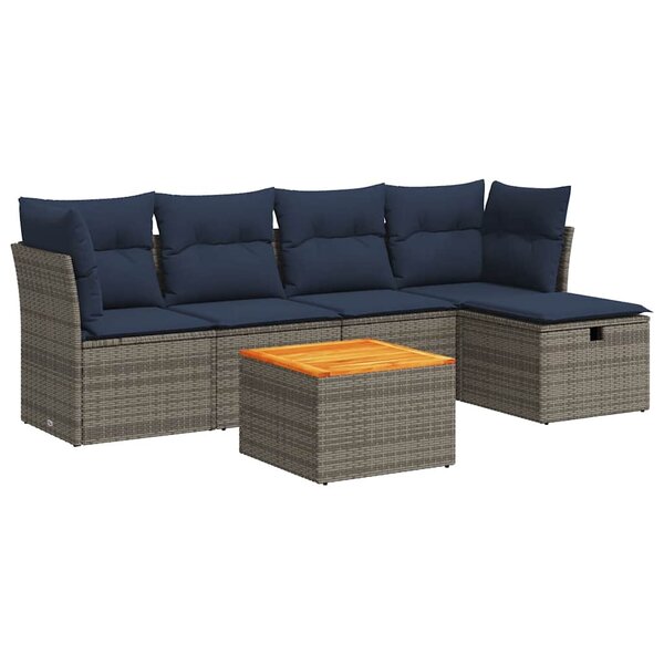 vidaXL Salon de jardin 6 Pièces avec coussins gris résine tressée