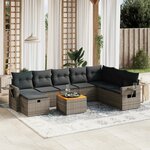 vidaXL Salon de jardin 9 Pièces avec coussins gris résine tressée