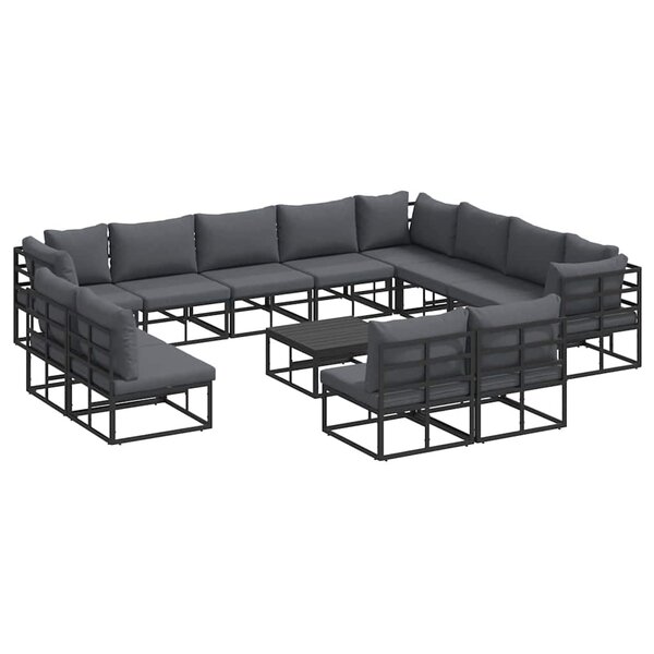 vidaXL Ensemble de canapé de jardin avec coussin 13 Pièces Noir Aluminium