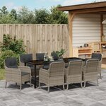 vidaXL Ensemble de repas de jardin 9 pièces avec coussins Gris clair Poly Rattan