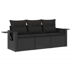 vidaXL Salon de jardin 3 Pièces avec coussins noir résine tressée