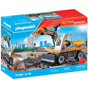 PLAYMOBIL 71749 - Action Heroes Pelleteuse mécanique avec ouvrier et accessoires