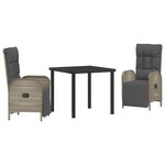 vidaXL Ensemble de jardin de 3 pièces avec coussins en poly rattan gris.