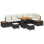 vidaXL Set de salon de jardin 9 pièces avec coussins noirs en polyrotin et acacia.