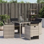 vidaXL Chaises de jardin avec coussins lot de 4 gris clair poly rotin