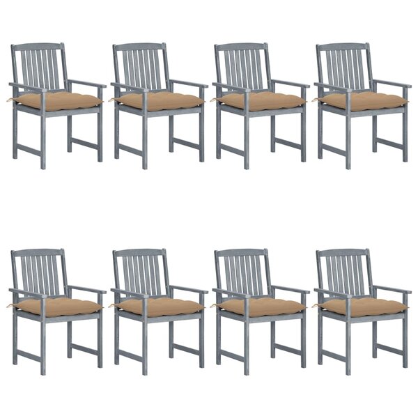 vidaXL Chaises de jardin et coussins lot de 8 Bois acacia solide Gris