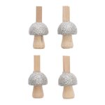 8 pinces champignons en bois pailletées argentées 3 x 2 3 cm