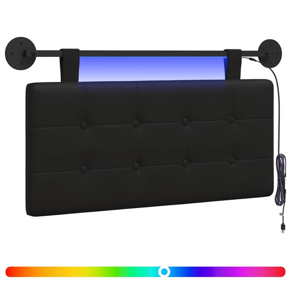 vidaXL Tête de lit suspendue Avec lumière LED Noir Simili cuir
