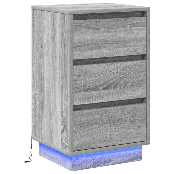 vidaXL Cabinet de chevet avec LED grise Sonoma 39x34.5x65 cm en bois d'ingénierie