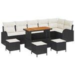 vidaXL Canapé de jardin 10 pièces avec coussins en rotin synthétique noir et acacia.