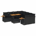 vidaXL Salon de jardin avec coussins 9 Pièces noir résine tressée acacia